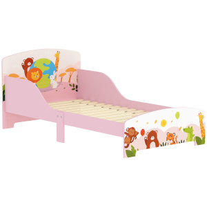 Altro Lettino Per Bambini 3+ Anni In Legno Con Bordi Rialzati E Sponde Di Sicurezza, 143x77x60 Cm, Rosa