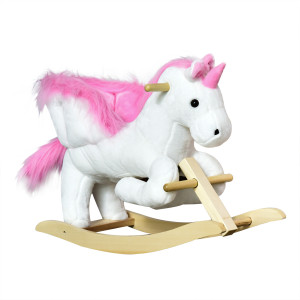 Altro Cavallo A Dondolo Unicorno Con Musica In Metallo E Legno 65x32x57cm