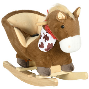 Altro Cavallo A Dondolo Per Bambini Da 18-36 Mesi Con Suoni Realistici, 60x33x50 Cm, Marrone E Color Legno