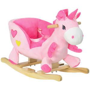 Altro Cavallo A Dondolo Unicorno Con 32 Canzoni, Base In Legno E Cintura Di Sicurezza, Età 18-36 Mesi, Rosa