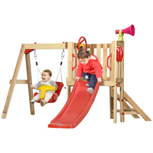 Altro Set Con Scivolo E Altalena Da Giardino Per Bambini Età 18-48 Mesi, In Legno E Plastica, Rosso