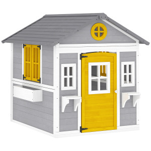 Altro Casetta Da Giardino In Legno Per Bambini 3-8 Anni Con Finestre, Tetto Inclinato, Vasi E Fioriere, Grigio