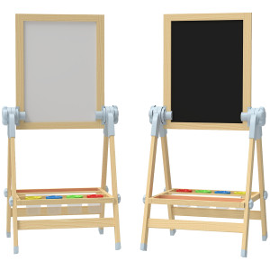 Altro Cavalletto Per Bambini Doppia Lavagna Per Gesso E Pennarelli, Lavagnetta Magnetica E Rotolo Di Carta, Legno