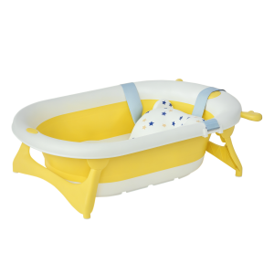 Altro Vaschetta Bagnetto Pieghevole Per Bambini 0-3 Anni Con Indicatore Di Temperatura E Cuscino, 81.5x50.5x23.5 Cm, Giallo