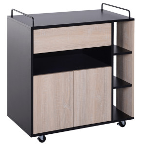 Altro Carrello Da Cucina Multiuso Moderno Con Ruote Cassetto Anta In Legno Rovere, 76,5x40x82cm