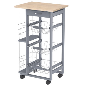 Altro Carrello Da Cucina Con Cassetti Estraibili E 2 Portabottiglie, In Legno Di Pino E Metallo, 47x37x83 cm