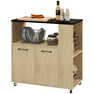 Altro Carrello Da Cucina In Truciolato Con Ripiano Aperto, Armadietto A 2 Ante E Scaffale Laterale, 75x40x80.5 cm