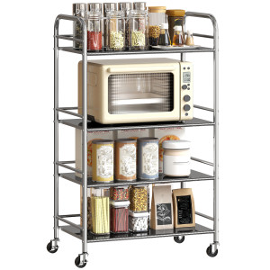 Altro Carrello Multiuso A 4 Livelli Con 2 Ripiani Regolabili E Bordi Rialzati, In Acciaio Inox, 60x35x100 cm