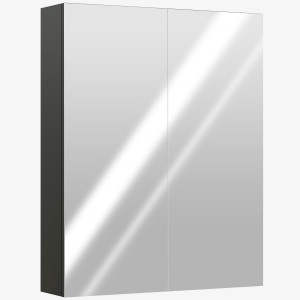 Altro Armadietto Pensile Bagno 2 Ante Con Specchiera E 2 Ripiani Interni In Mdf, 60x15x75 Cm, Nero