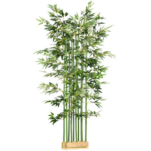 Altro Pianta Di Bambù Artificiale Alta 180 Cm Da 1640 Foglie Con Base In Legno Di Pino 35x10x10 Cm, Verde