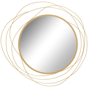 Altro Specchio Moderno E Rotondo Decorativo A Muro Con Ganci, In Vetro E Metallo, Ø65x1 Cm, Oro