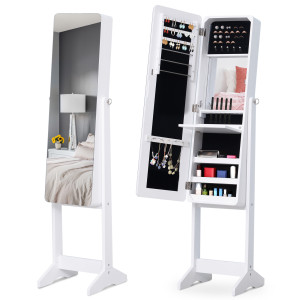 Altro Armadio Portagioie Portagioielli Con Specchio Regolabile E Illuminazione Led, Legno, Bianco, 34x146x36 cm