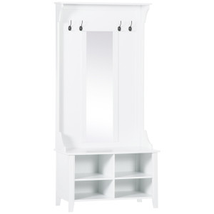 Altro Appendiabiti Attaccapanni Da Terra Con Specchio Scarpiera 4 Ganci Legno 80x40x170cm Bianco