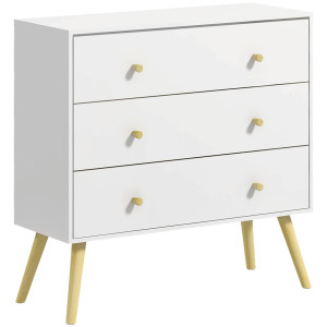 Altro Cassettiera 3 Cassetti Con Maniglie In Truciolato E Legno Di Pino Per Soggiorno E Camera, 80x30x80 Cm, Bianco