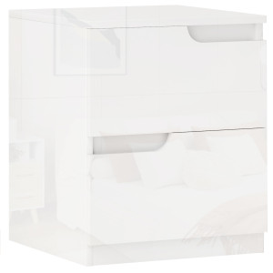 Altro Comodino Moderno In Legno Con 2 Cassetti E Design Lucido, 40x40x48 Cm, Bianco