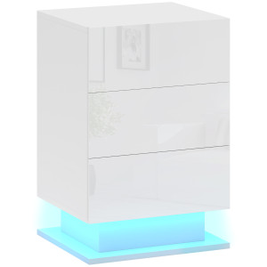 Altro Comodino Moderno Con Luce Led Regolabile Con Telecomando E 3 Cassetti, 40x35x60 Cm, Bianco Lucido