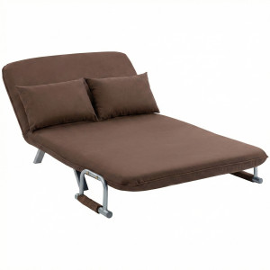 Altro Divano Letto 2 Posti In Finta Pelle Scamosciata, Schienale Regolabile E 2 Cuscini, 111x80x78 Cm, Marrone