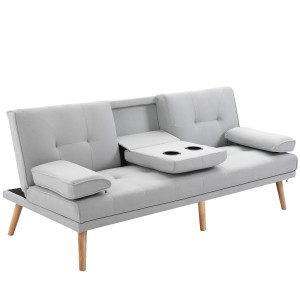 Altro Divano Letto 3 Posti Stile Scandinavo Reclinabile Con Tavolino A Ribalta, 181x77x88 Cm, Grigio