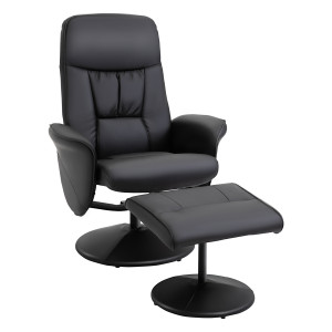 Altro Poltrona Relax Girevole A 360° In Metallo E Finta Pelle, Con Poggiapiedi, Schienale Regolabile, Nero