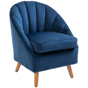 Altro Poltrona Da Salotto In Velluto Con Imbottitura Spessa, Gambe In Legno E Braccioli, Blu