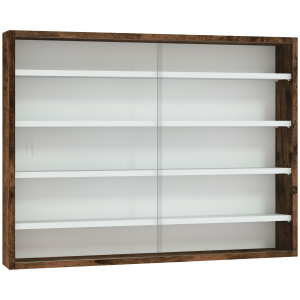 Altro Bacheca Portaoggetti A 4 Ripiani Regolabili, Vetrina A Muro In Vetro E Legno, 80x9.5x60 Cm, Marrone