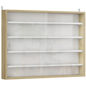 Altro Bacheca Portaoggetti A 4 Ripiani Regolabili In Legno Con Ante In Vetro, 80x9.5x60 Cm, Bianco E Color Legno