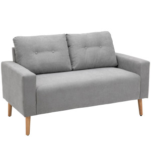 Altro Divano 2 Posti Moderno In Stile Nordico Con Schienale Trapuntato, In Poliestere E Legno, 145x76x88 Cm, Grigio Chiaro