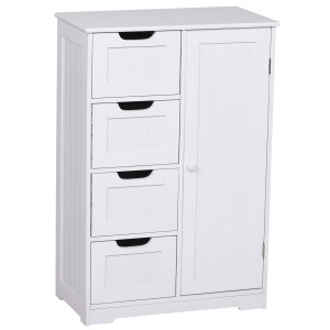 Altro Mobile Da Bagno Con 4 Cassetti E Armadietto Con Ripiano Regolabile A 3 Altezze, Armadietto Da Bagno Salvaspazio Con Vernice Ecologica,
