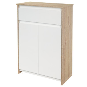 Altro Mobile Bagno Con Cassetto E Ante Doppie, Mobiletto Bagno Salvaspazio, Per Lavanderia, Color Legno E Bianco
