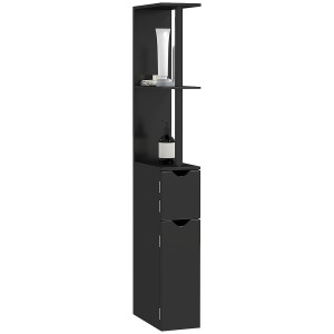 Altro Colonna Bagno Con 2 Ripiani E 2 Armadietti, Mobile Alto Salvaspazio 15.2x29.8x118 Cm, Nero