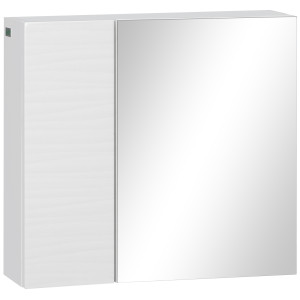 Altro Armadio A Specchio Da Bagno In Truciolato E Vetro Con 4 Ripiani Regolabili E Design A Muro, 48x15x45 Cm, Bianco