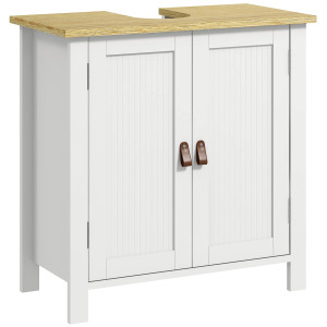 Altro Mobile Sotto Lavabo Per Bagno, 2 Ante, Ripiano Regolabile, 2 Livelli Di Archiviazione, Maniglie In Pu, 60 X 30 X 60 Cm, Bianco