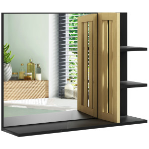 Altro Specchiera Bagno Moderna Da Parete A 4 Ripiani In Legno, 45x15x58.5cm, Nero