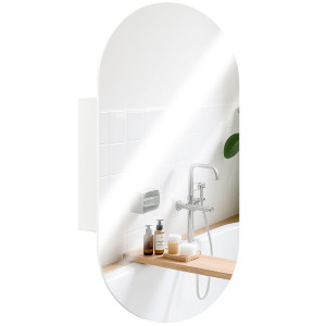 Altro Specchio Bagno Ovale Moderno Con Armadietto E Due Ripiani, 45x90 Cm, Bianco