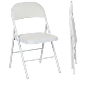Altro Set 2 Sedie Pieghevoli Imbottite In Finta Pelle Pu E Metallo, 45x46x78 Cm, Bianco