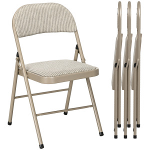 Altro Set Di 4 Sedie Pieghevoli Con Seduta Imbottita In Poliestere E Struttura In Acciaio, Beige