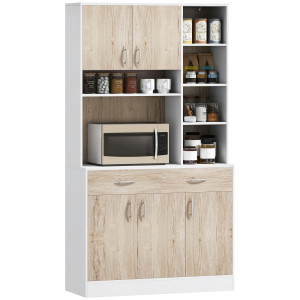 Altro Mobile Buffet Dispensa Cucina, Ante Cassetti E Vani Aperti, 100l X 39p X 181.5acm Bianco E Legno