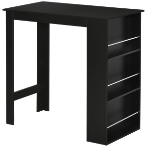 Altro Bancone Da Cucina Tavolo Alto Con 3 Mensole In Legno, Tavolo Da Bar Cucina Arredamento Moderno Casa E Bar, 112x57x106cm, Nero