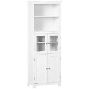 Altro Mobile Dispensa Con 2 Ripiani Aperti E 2 Armadietti Con Ante, In Mdf E Vetro, 60x30x162 Cm, Bianco