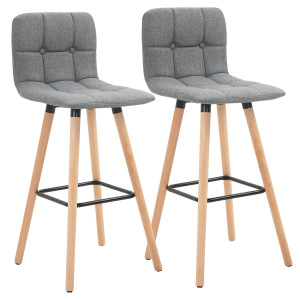 Altro Set 2 Sgabelli Da Bar, Sgabelli Cucina Con Schienale E Poggiapiedi, Seduta Imbottita In Tessuto E Gambe In Legno, 41.5x47x97.5, Grigio