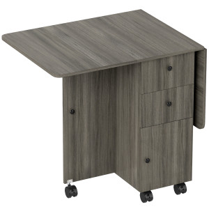 Altro Tavolo A Ribalta A 6 Rotelle Con 2 Cassetti E Armadietto Ad Ante, In Legno, 120x60x76.5 Cm, Grigio