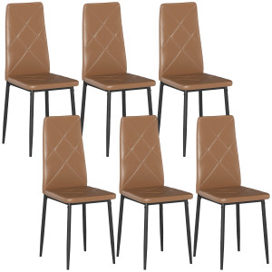 Altro Set Di 6 Sedie Da Pranzo Moderne Con Schienale Alto In Finta Pelle E Acciaio, 41x50x97 Cm, Marrone