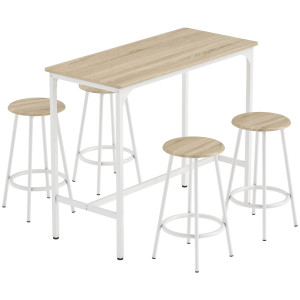 Altro Set Da Pranzo 5 Pezzi Con Bancone Da Bar 110x50x89.5 Cm E Sgabelli Ø30x60.5 Cm In Legno E Metallo Color Legno