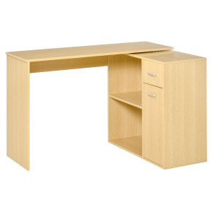 Altro Scrivania Moderna Per Computer Girevole Con 2 Ripiani E 2 Cassetti, Tavolo Da Pranzo In Truciolato, 117x82x74 Cm, Color Rovere E Legno