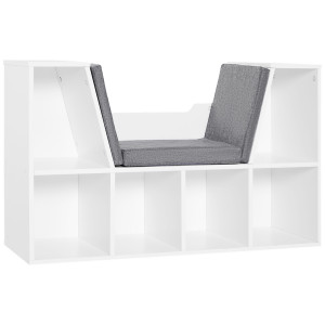 Altro Mobile Libreria A 6 Sezioni 2 In 1 Con Cuscini Morbidi, In Legno, Spugna E Poliestere, 102x30x61 Cm, Bianco