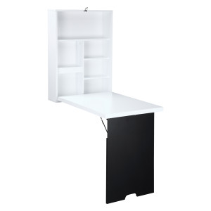 Altro Tavolo Scrivania Pieghevole A Muro Con Lavagna, 60x94.5x147cm, Bianco E Nero