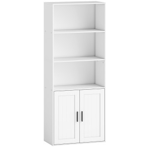Altro Libreria Con Ripiani Aperti E Armadietto 2 Ante Con Mensola Interna Regolabile, 60x30x145.5 Cm, Bianco