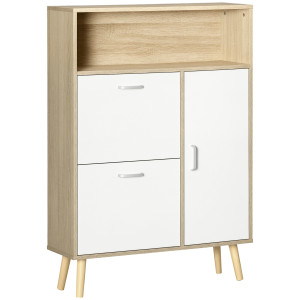 Altro Scarpiera Salvaspazio Per 8 Paia Di Scarpe Con 2 Ante E Armadietto In Legno, 80x25.5x112.5cm, Bianco