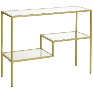 Altro Consolle Da Ingresso A 3 Ripiani In Acciaio E Vetro Temperato, 100x32x76 Cm, Oro