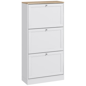 Altro Scarpiera Salvaspazio A 3 Cassetti Con Ripiani Regolabili Su 2 Livelli, In Legno, 60x23.5x115 Cm, Bianco